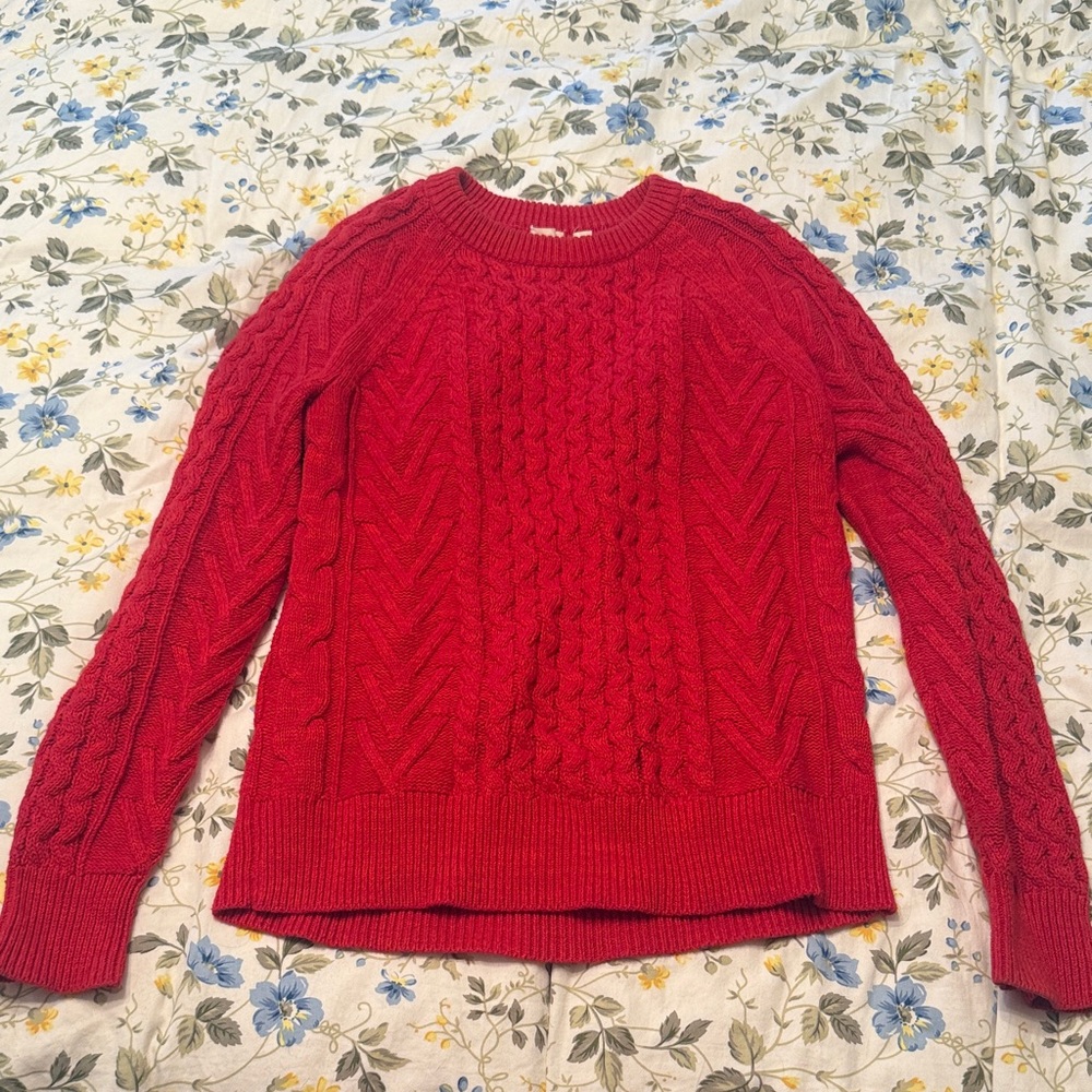 Red Cable Knit Sweater 100% Cotton